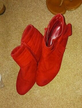 East 5th Bright Red Suede Ankle Booties